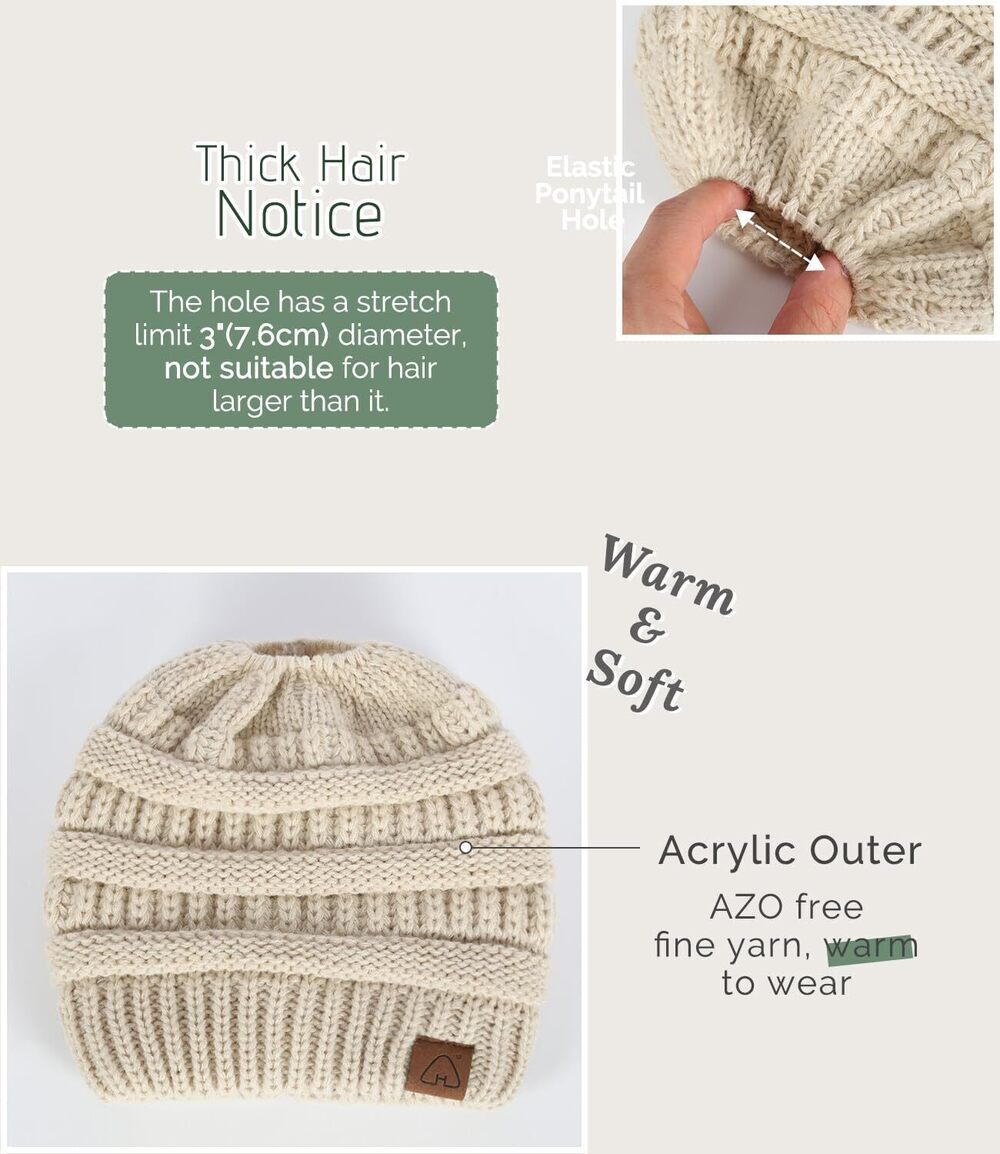 7190 Satin Lined Beanie Hat Silk Lined Winter Hat for Curly Hair Ponytail - Picture 4 of 7